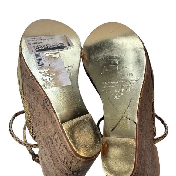 Ted Baker London platform Wedge Sandal T strap peep toe snakeskin heel size 9 - Picture 4 of 9